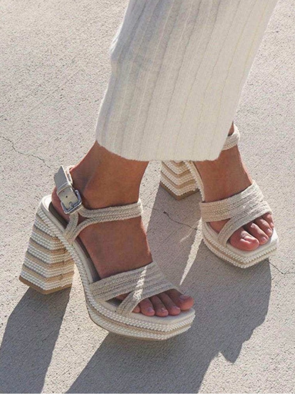 Dolce Vita Cream Woven Platform Block Heel Sandals